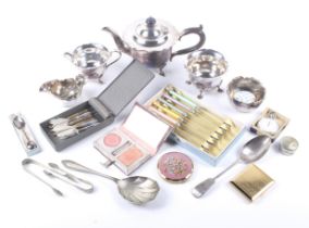 A collection of silver plate, boxes and compacts.