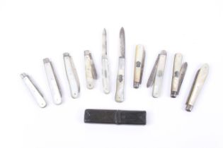 Ten Victorian and later silver and mother of pearl handled pocket folding fruit knives.