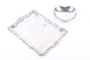 A Mexican 'Sterling' heart-shaped bowl and a Spanish shaped-rectangular tray by Pedro Duran.