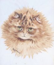 Louis Wain (1860-1939), watercolour and white on paper, portrait of a ginger cat.