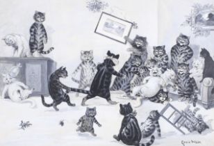 Louis Wain (1860-1939), watercolour, No. 23 Blind Man's Buff Miss Fluffy's Party.