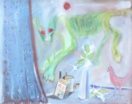 Dr Gerald Moore (?-2018), oil on canvas, 'Feline Dreams 1984'.