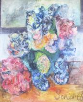 Peter Senior, oil on canvas, 'Hydrangeas'.