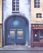 Thomas Pradzynski (Polish, 1951-2007), oil on canvas, 'Le Chat Noir', a bar in France.