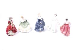 Five Royal Doulton figures. Including 'Kate' H.N.2789, 'Soiree' H.N.2312', 'Fragrance' H.N.