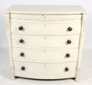 A 20th century painted mahogany bow front chest of drawers.