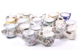 A large collection Shaving mugs. Including Blue and white examples with transfer printed decoration.