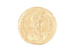 AD 395-408 Arcadius gold solidus coin. Diameter 21.5mm, weight 4.4g, Spink Ref. No 629.