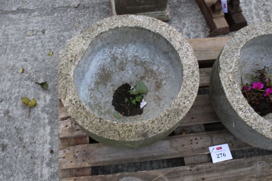 Two heavy concrete garden pots. In circular tapered form, H34cm. - Image 3 of 3