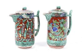 A pair of early 20th century Japanese Kutani coffee pots.