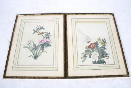 Two 19th/early 20th century Chinese paintings on silk of birds and flowers.