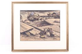 Veronica Stericker (1910-1968), chalks on paper, figures crouching at the harbour's edge,