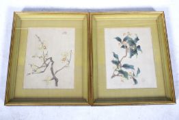 A pair of Chinese wood block floral prints. Framed and glazed.