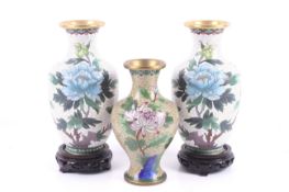 Three 20th century Chinese cloisonne vases.