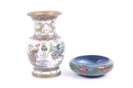 A small Chinese cloisonne vase and a dish.