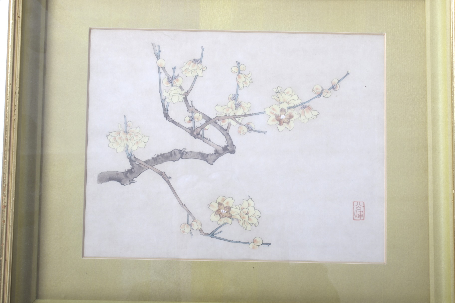 A pair of Chinese wood block floral prints. Framed and glazed. - Image 3 of 3