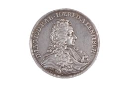 A German Saxony silver medallion of Jakob Jodocus RAB. Lightly cleaned with surface marks.