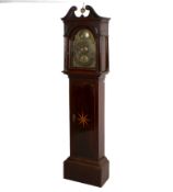 An eight day inlaid oak longcase clock.