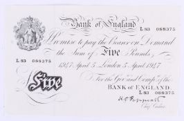 1947 white £5 note London no.