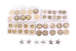Four sets of brass Prince of Wales feathers buttons and six white metal stars.