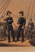 A hand-coloured print, Ackermann, 'The Royal Navy No 1, Captain, Lieutenant'.