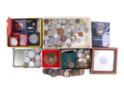 A group of 20th century world coins. Including 2012 Olympic £5 coin plus a Lagos medallion etc.