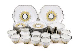 A Collingwood Art Deco tea service and a pair of vintage salt and pepper shakers.