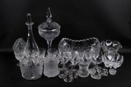 A collection of assorted glassware. Including drinking glasses and a decanter, etc. Max.