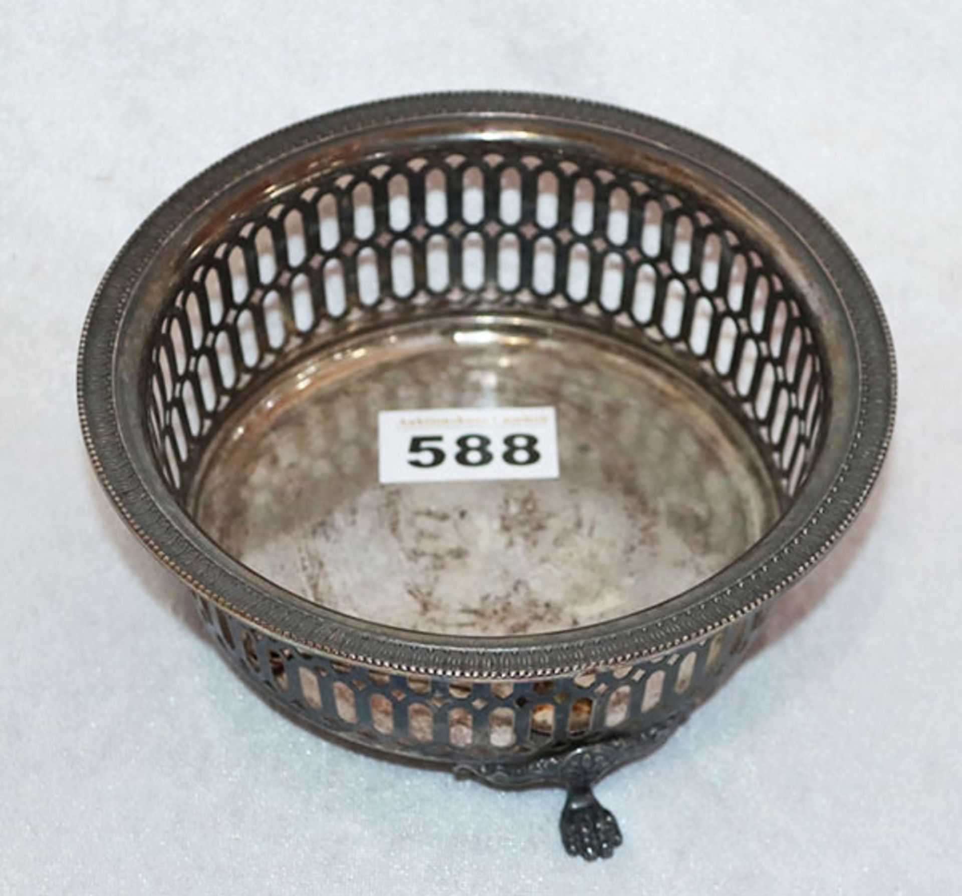 Silber Schale mit Durchbruchrand, 800 Silber, 206 gr., H 7 cm, D 14 cm, Gebrauchs- und Altersspuren