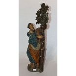 Holzfigur 'Jesus mit Baum', farbig gefaßt, stark beschädigt und geklebt, 19. Jahrhundert, H 75 cm,