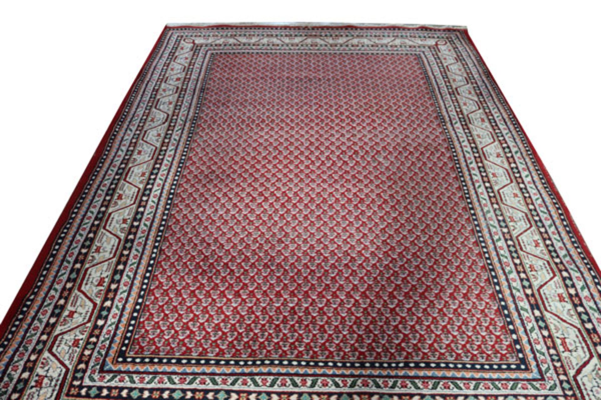 Teppich, Mir, rot/beige/bunt, Gebrauchsspuren, teils stark abgetreten, 306 cm x 211 cm