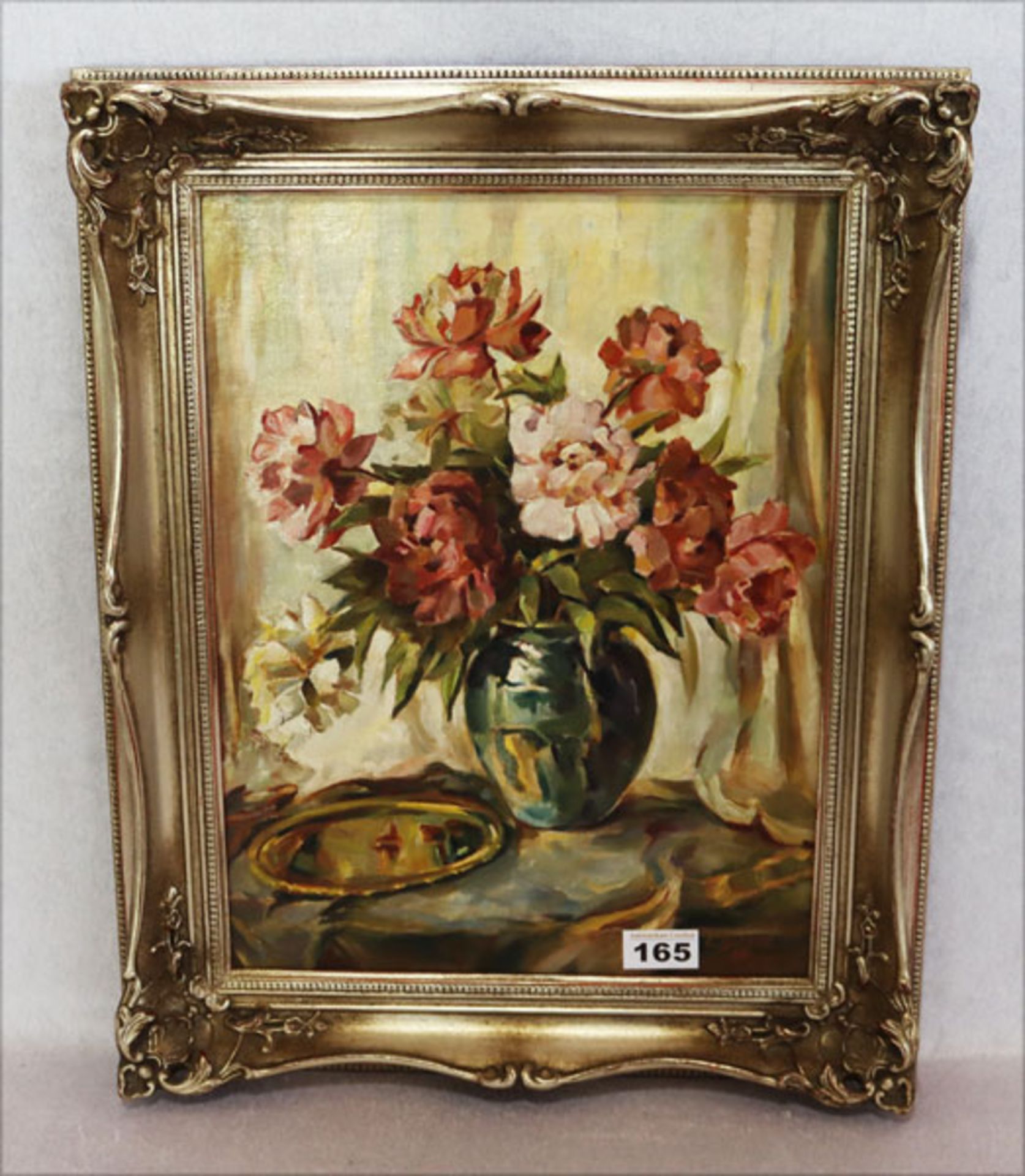 Gemälde ÖL/Malkarton 'Blumen in Vase', signiert C. Glass, 56, gerahmt, incl. Rahmen 51 cm x 41 cm