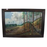 Gemälde ÖL/LW 'Waldlandschaft', gerahmt, Rahmen leicht bestossen, incl. Rahmen 76 cm x 112 cm,