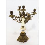 Metall/Marmor Kerzenleuchter mit reliefiertem Dekor, für 5 Kerzen, H 45 cm, Gebrauchsspuren