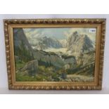 Gemälde ÖL/Malkarton 'Blick von der Höllentalangerhütte zum Höllentalgletscher und denm