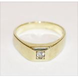 14 k Gelbgold Herren-Ring mit Diamant, 7,15 gr., Gr. 65