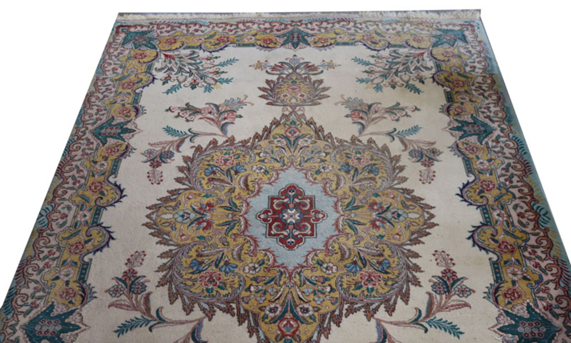 Teppich, Täbriz, beige/bunt, Gebrauchsspuren, teils fleckig, 235 cm x 168 cm