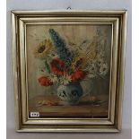 Gemälde ÖL/Malkarton 'Sommerblumen in Vase', signiert H. Stadelb...? , München, gerahmt, Rahmen
