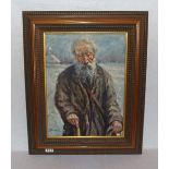 Gemälde ÖL/Holz 'Alter Mann in Winterlandschaft', undeutlich signiert, gerahmt, incl. Rahmen 67 cm x