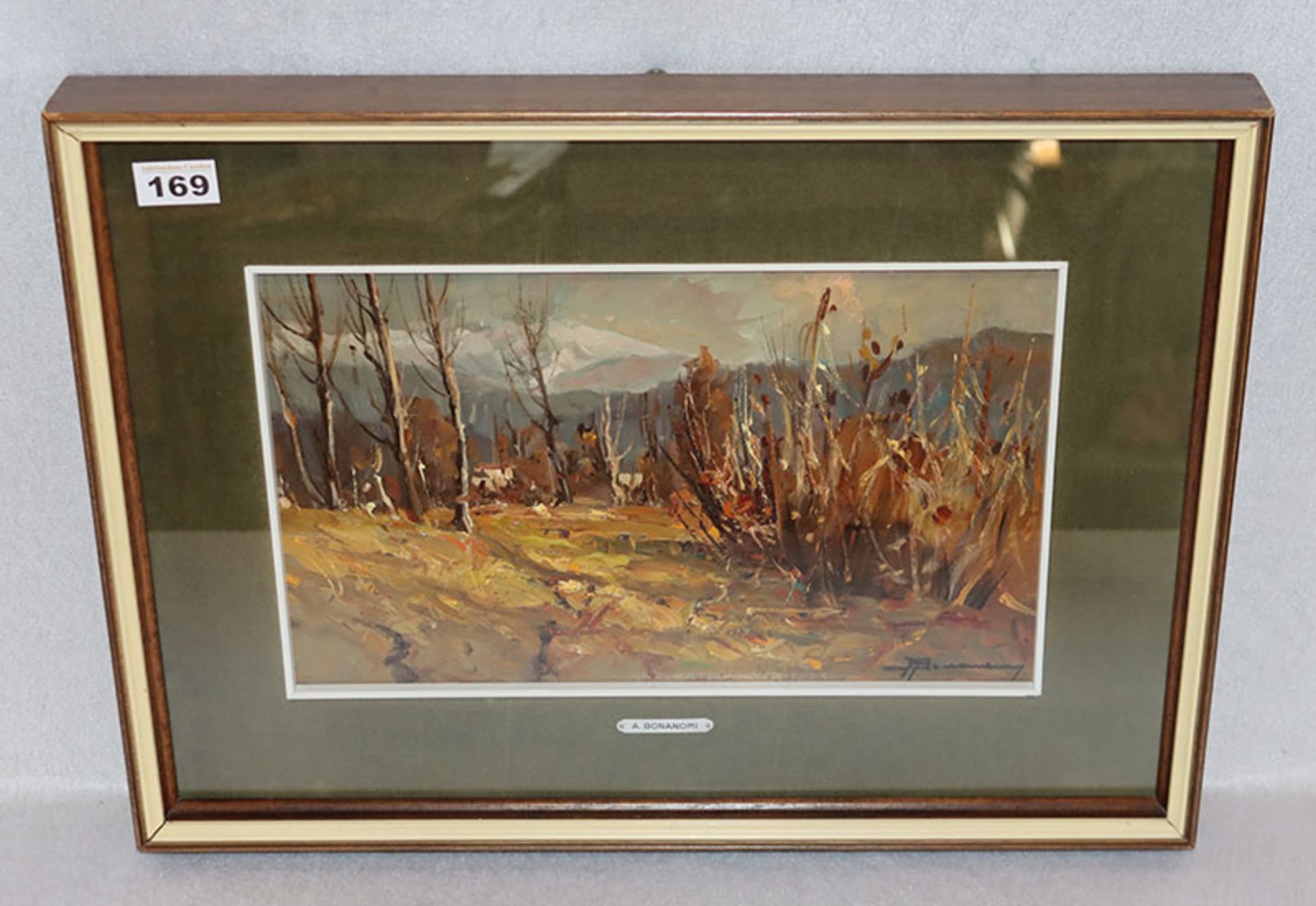 Gemälde ÖL/Platte 'Herbstlandschaft', signiert A. Bonanomi, Arturo Bonanomi * 1920 Calolziocorte,