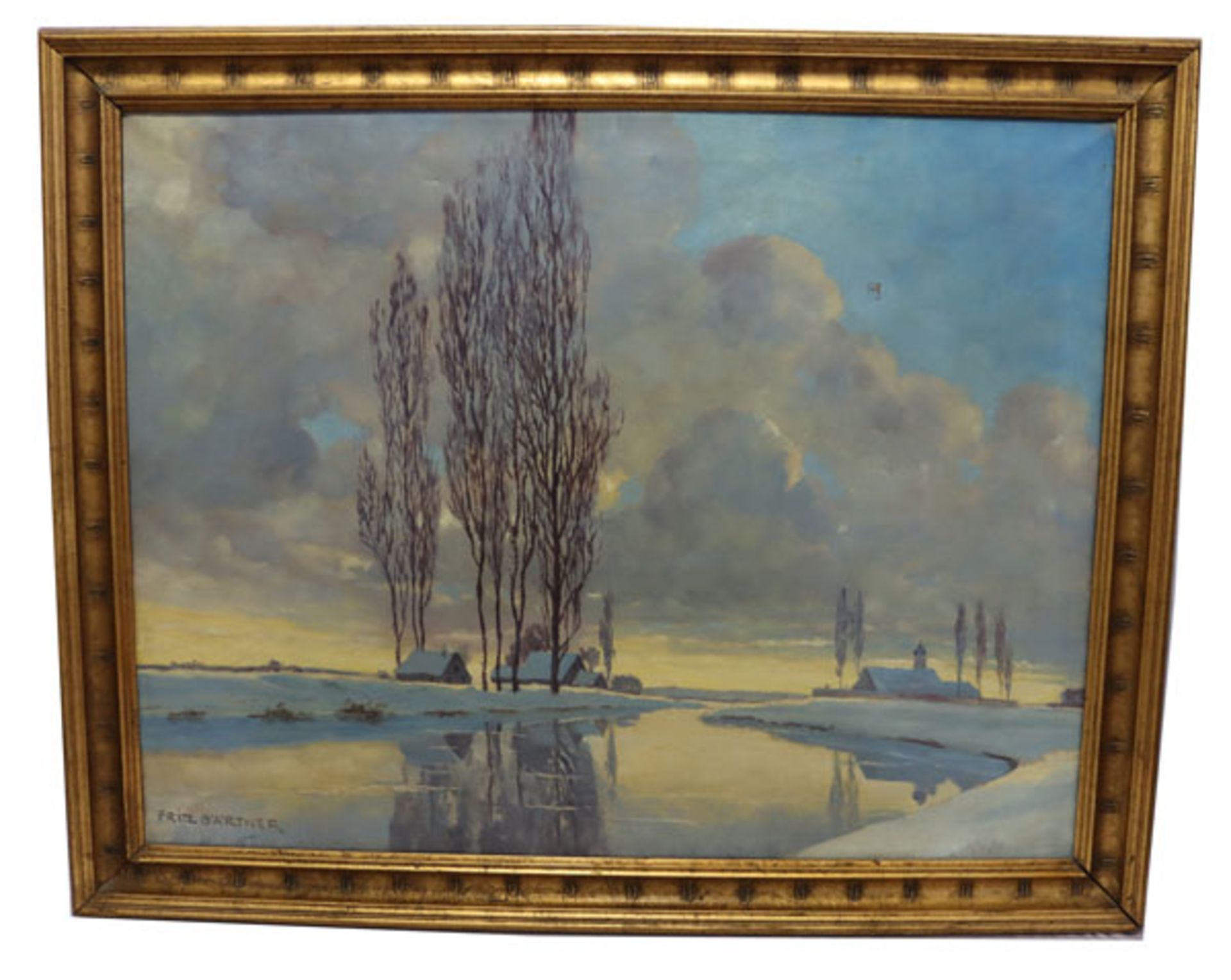 Gemälde ÖL/LW 'Flußlauf im Winter', signiert Fritz Gärtner, * 1882 Aussig + 1958 München,