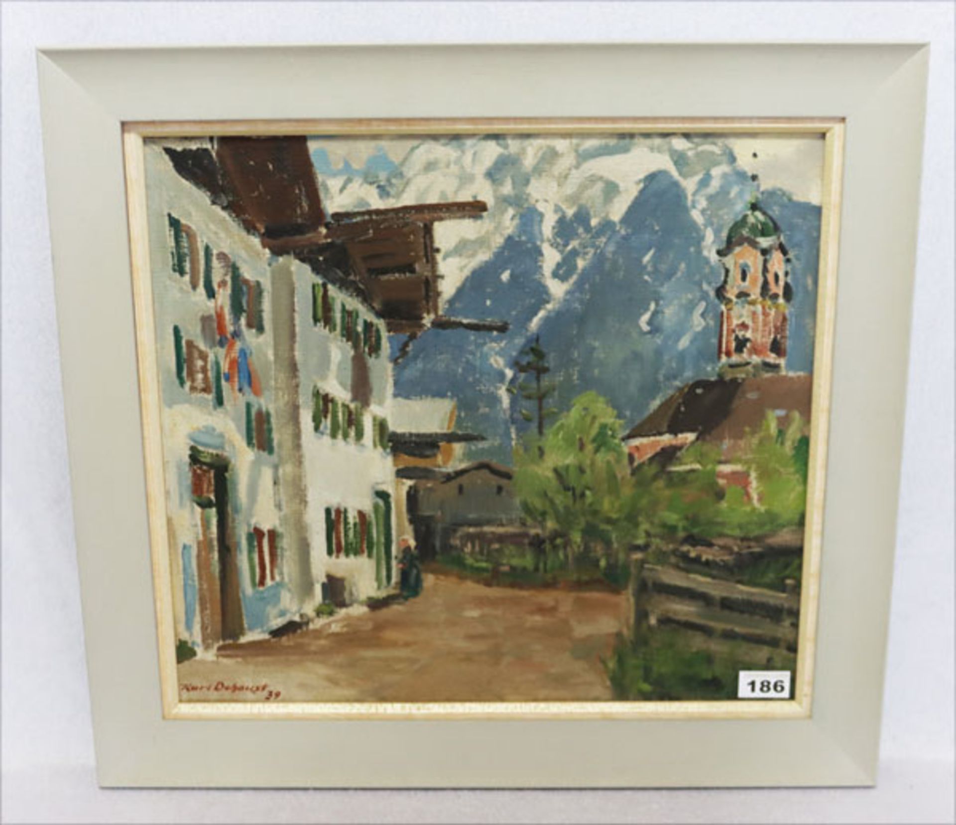 Gemälde ÖL/LW 'Mittenwald mit Karwendel', signiert Karl Dehoust, 1939, * 1894 Stuttgart + 1964