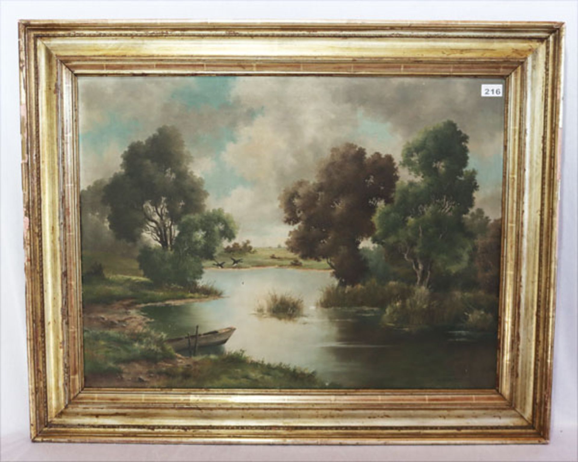Gemälde ÖL/LW 'Landschafts-Szenerie mit Bachlauf und Wildenten', signiert K. Werner, München 49,