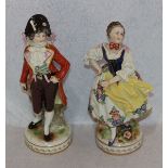 Porzellan Figuren 'Mann und Frau', farbig bemalt, beschädigt, H 18,5 cm