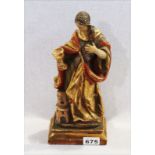 Holzfigur 'Heilige Barbara', farbig gefaßt, H 31 cm, teils bestossen, Farbablösungen