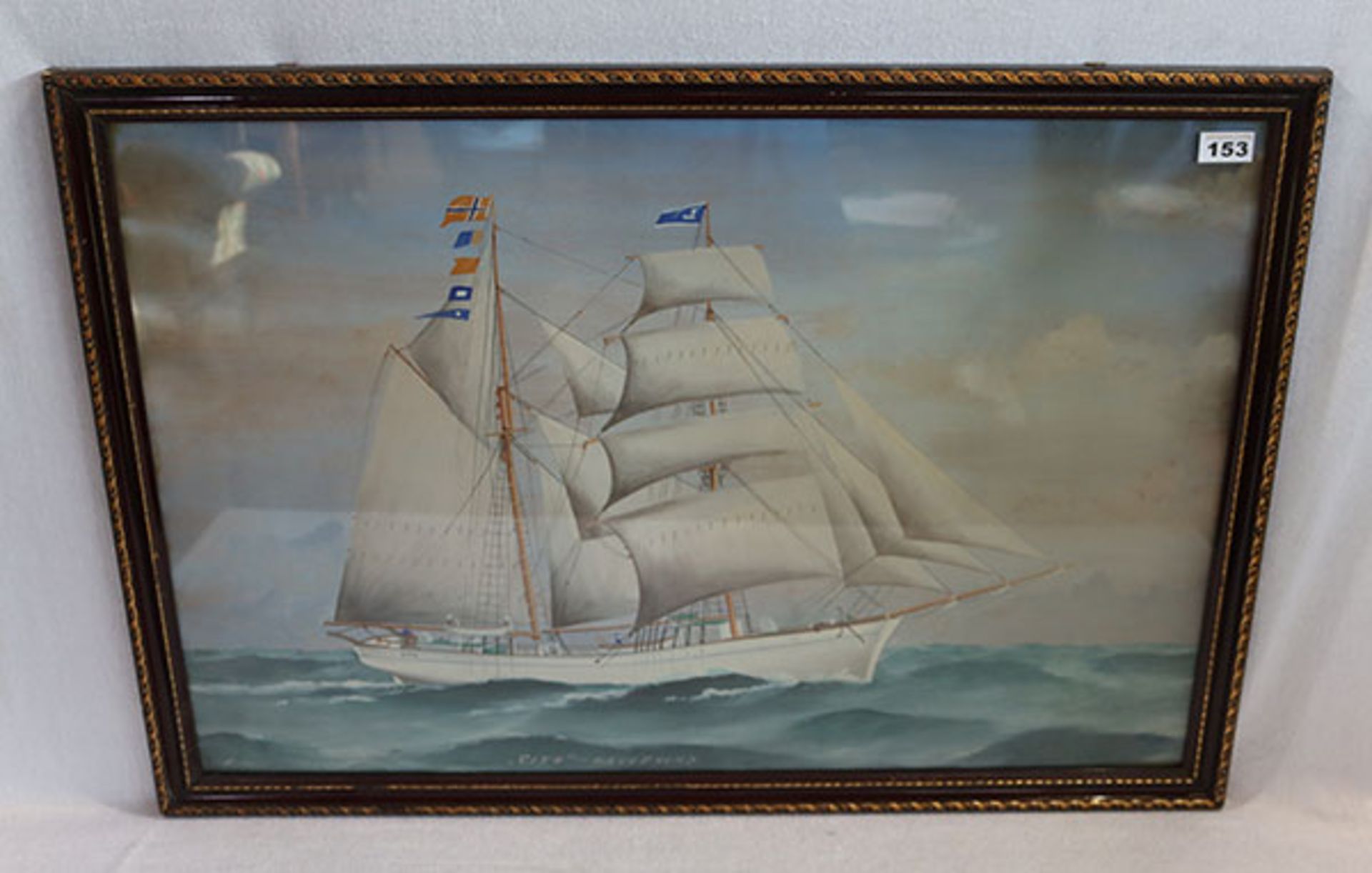 Aquarell 'Segelschiff - 'Cito' - Haugesund', Blatt fleckig, unter Glas gerahmt, Rahmen bestossen,