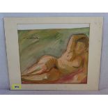 Aquarell 'Liegender Frauenakt', undeutlich sichniert, in Passepartout, 47 cm x 58 cm