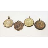 4 gefaßte Silber 5 Mark Münzen, zus. 127 gr., Tragespuren