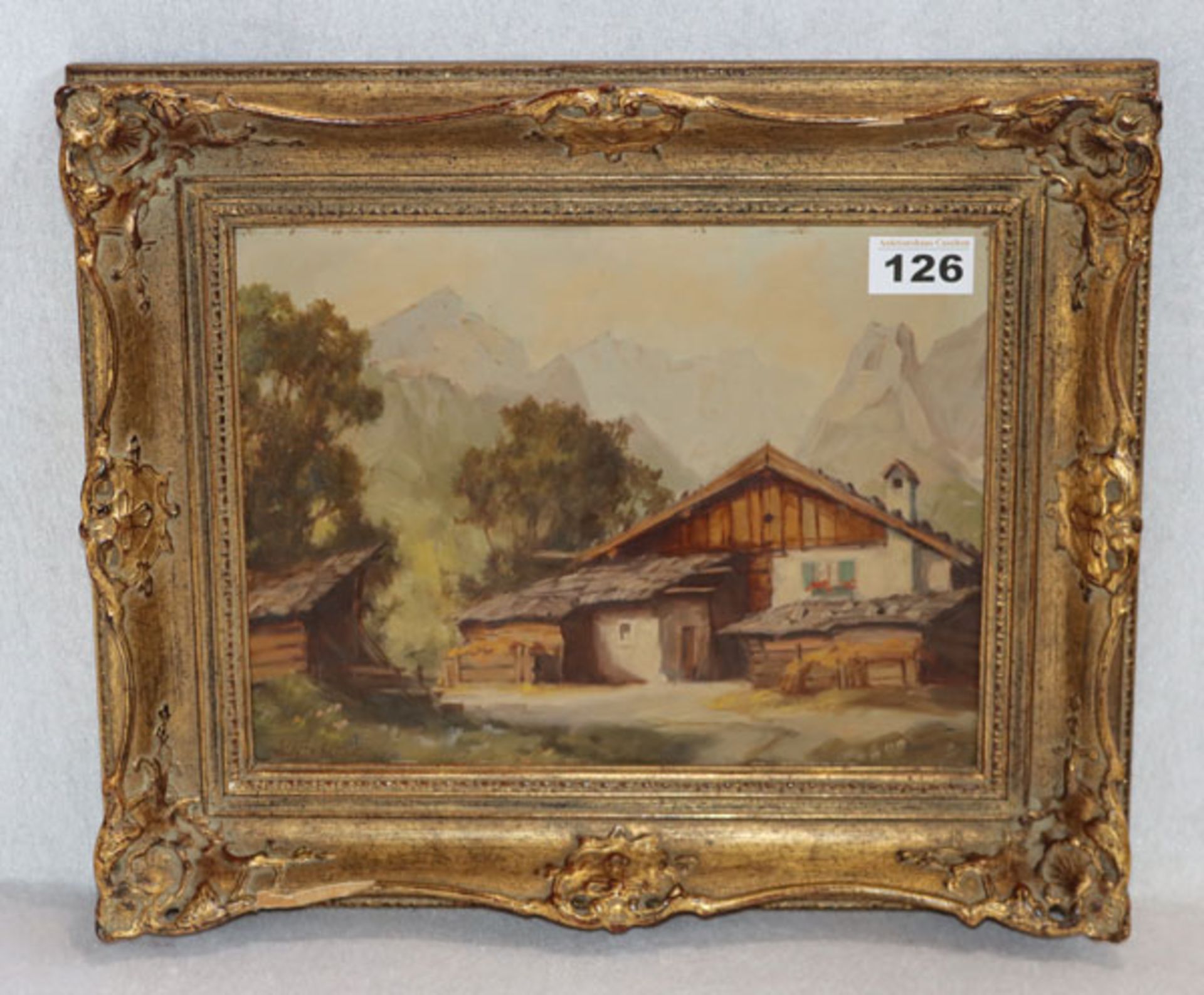 Gemälde ÖL/Malkarton 'Bauernhaus in Garmisch', signiert Klöckner, gerahmt, Rahmen beswchädigt, incl.