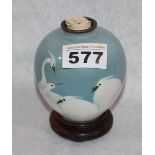 Japanische Cloisonne-Email Vase mit Vogeldekor, anbei mit Beschreibung J. Ando, Cloisonne Enamel